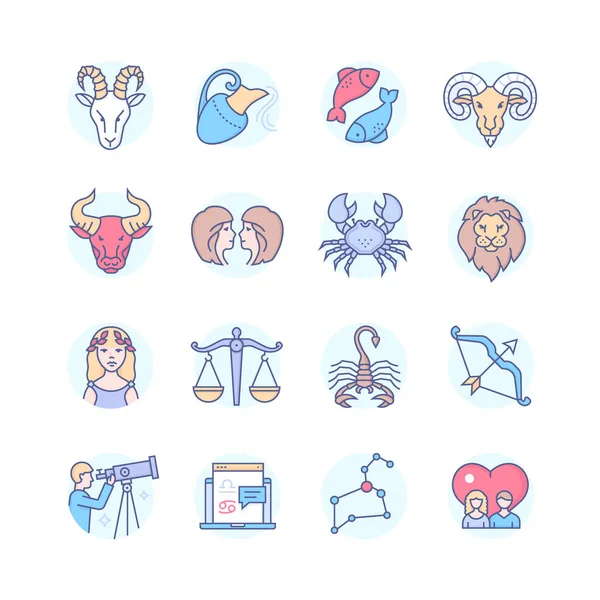 Segni zodiacali - set di icone in stile line design — Vettoriale Stock