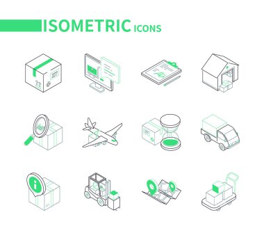 Ulaşım ve lojistik - satır izometrik simgeleri ayarlandı