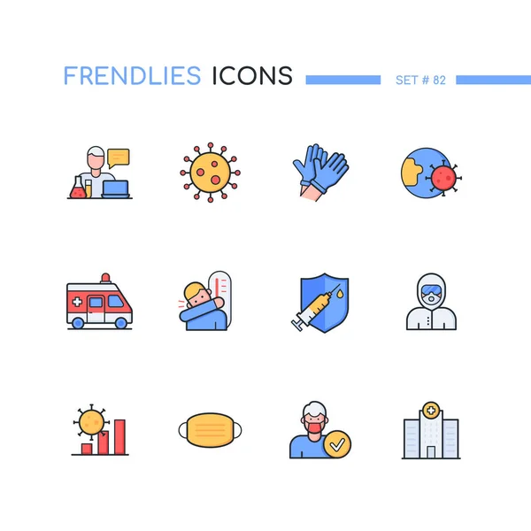 Pandemi - färgglada linje design stil ikoner som — Stock vektor