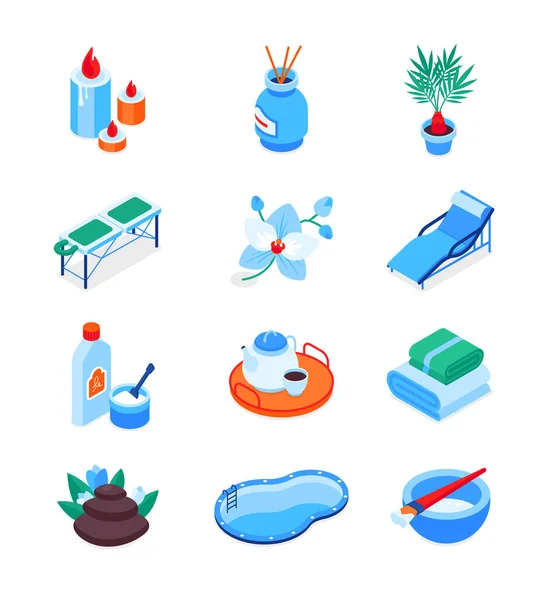 Wellness and spa - modern isometric icons set — Stock Vector