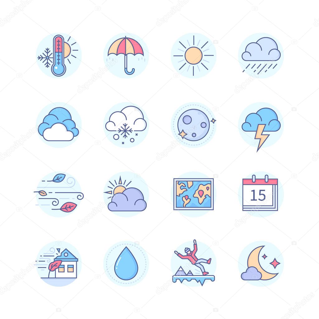 Weather mobile app - line design style icons set