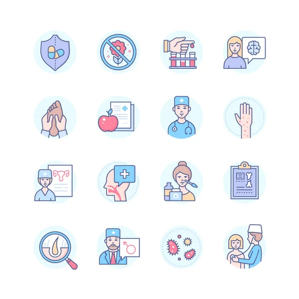 Profissões médicas - conjunto de ícones de estilo de design de linha — Vetor de Stock
