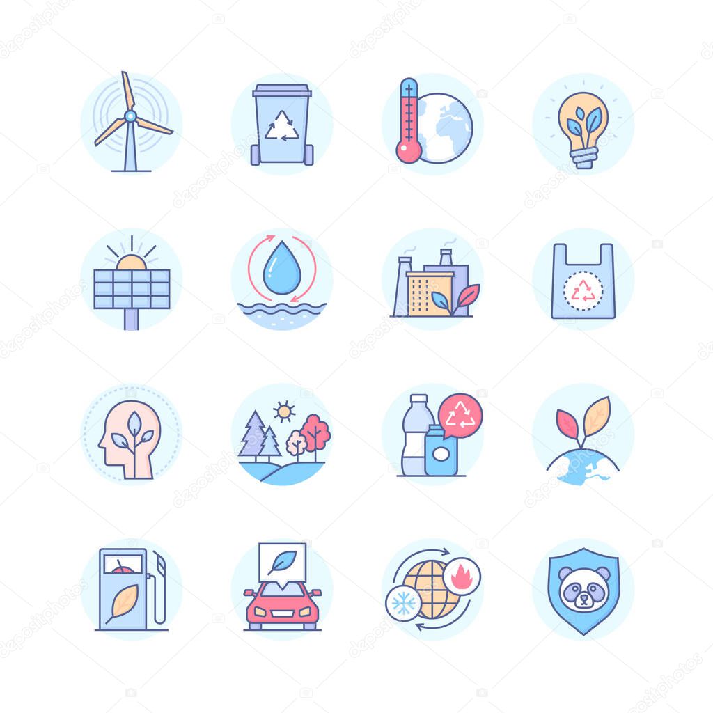 Ecology concept - line design style icons set