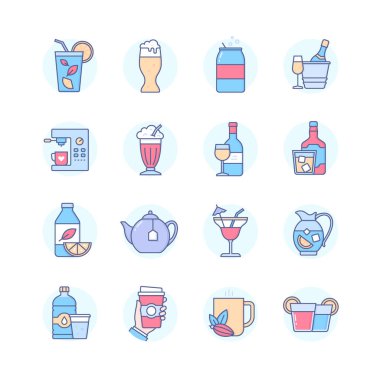 İçecekler - modern satır tasarım biçimi simgeleri ayarlandı