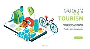 Turizm için gıdalar - modern renkli izometrik web pankartı