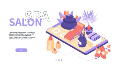 Spa salonu hizmetleri - modern izometrik web pankartı