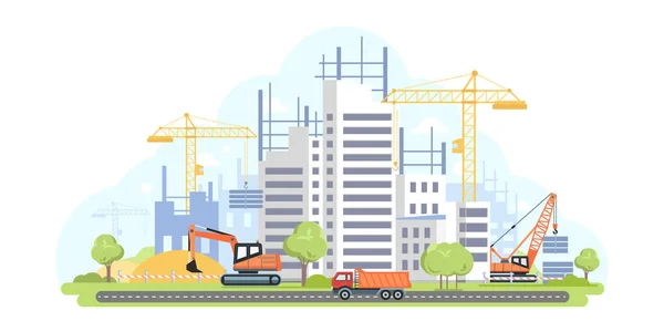 Complexo de habitação em construção - ilustração de estilo de design plano — Vetor de Stock