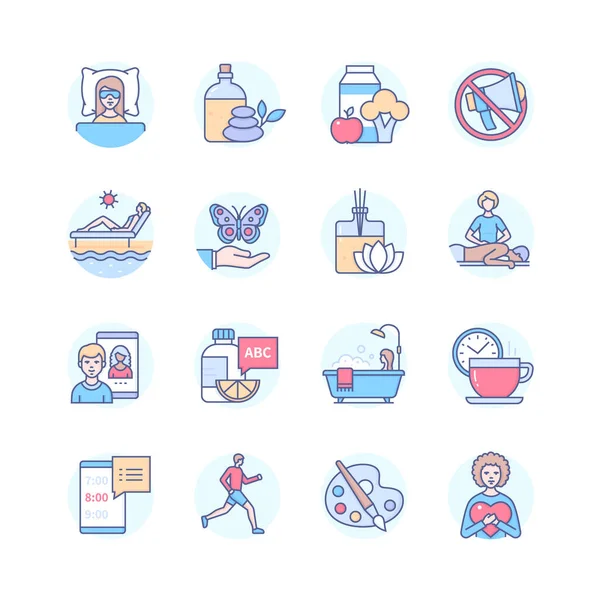 Self-care - ensemble d'icônes de style design de ligne moderne — Image vectorielle