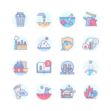 Çevresel sorunlar - modern çizgi tasarım simgeleri belirlendi