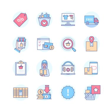 Çevrimiçi alışveriş - satır tasarım simgeleri belirlendi