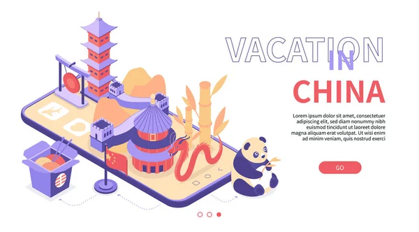 Διακοπές στην Κίνα - μοντέρνα πολύχρωμα ισομετρική web banner — Διανυσματικό Αρχείο