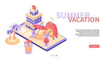 Yaz tatili - modern renkli izometrik web pankartı