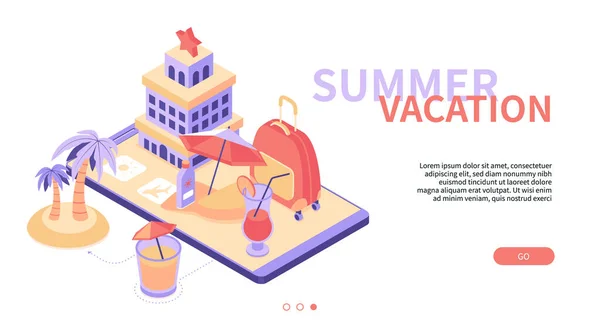 Vacances d'été - bannière web isométrique colorée moderne — Image vectorielle