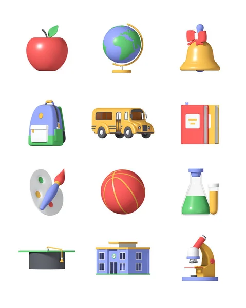 Terug naar school - kleurrijke 3d pictogrammen ingesteld — Stockfoto