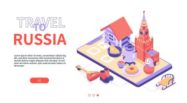 Rusya 'ya Seyahat - modern renkli izometrik web pankartı
