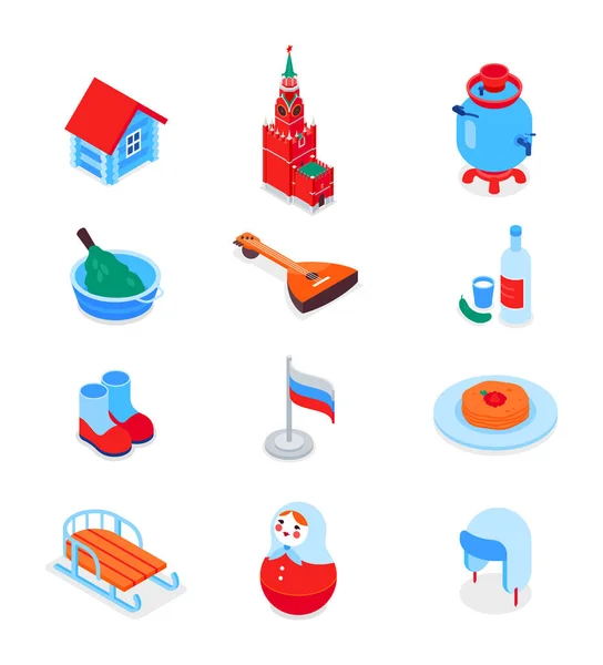 Simboli russi - set di icone isometriche colorate moderne — Vettoriale Stock