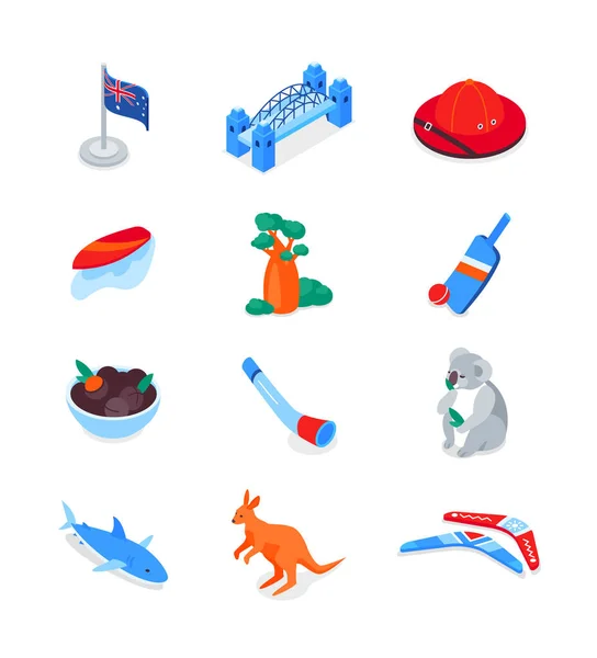 Australian symbols - modern colorful isometric icons set — Stock Vector