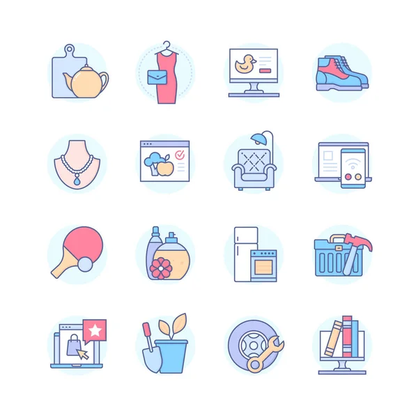 Categorías de compras en línea - conjunto de iconos de estilo de diseño de línea — Archivo Imágenes Vectoriales