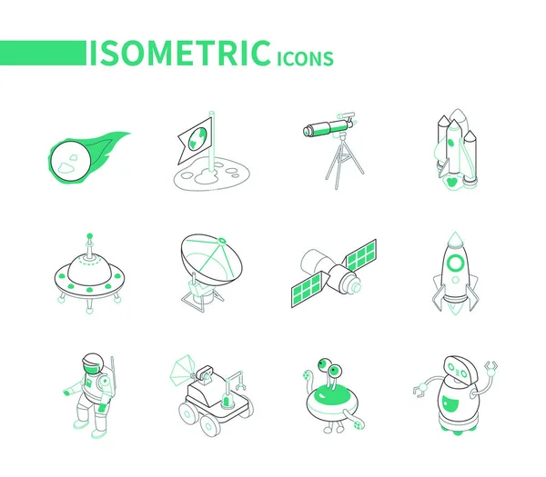 Space exploration - line colorful isometric icons set — Stock Vector