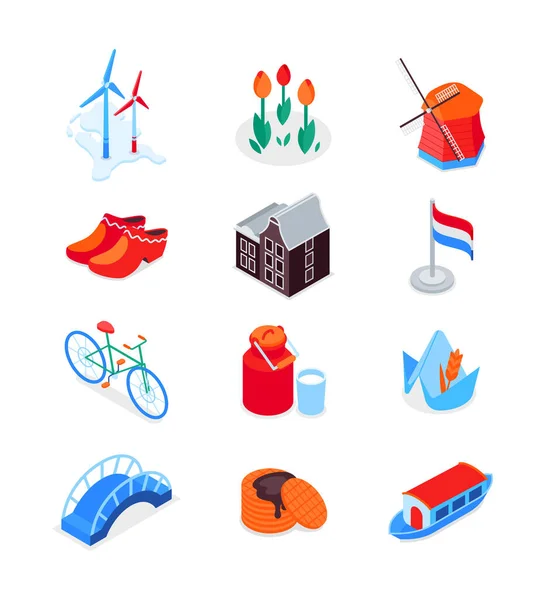네덜란드 의상 징 - 현대의 다채 로운 기하학적 성화 세트 — 스톡 벡터
