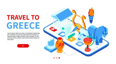 Yunanistan 'a Seyahat - renkli izometrik web pankartı