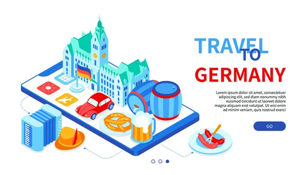 Voyage en Allemagne - bannière web isométrique colorée — Image vectorielle
