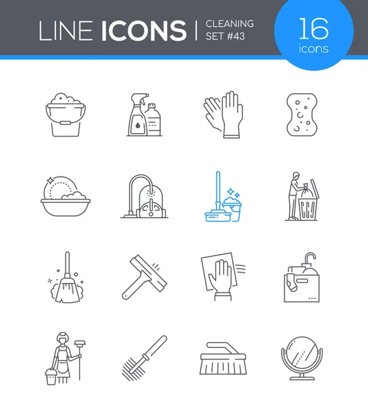 Servicios de limpieza - conjunto de iconos de diseño de línea — Vector de stock