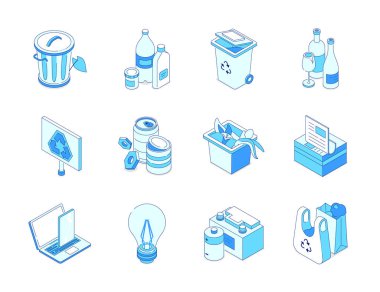 Waste sorting - modern colorful isometric icons set clipart