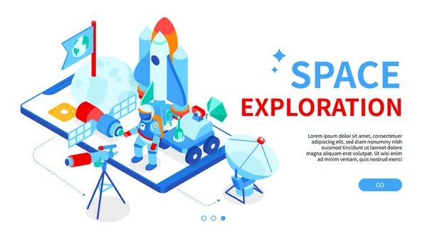 Exploração espacial - banner de web isométrico colorido moderno —  Vetores de Stock