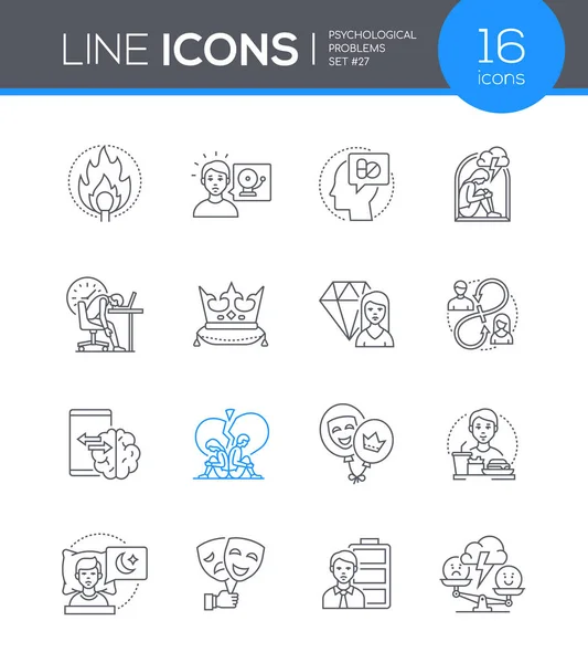 Problemas psicológicos - conjunto de iconos de estilo de diseño de línea — Vector de stock