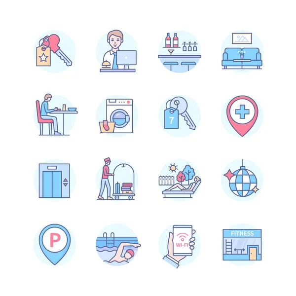 Hotel - colorful line design icon set — стоковый вектор