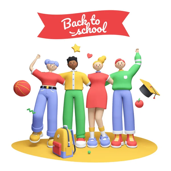 Back to school - colorful 3D style illustration — Stock Photo, Image