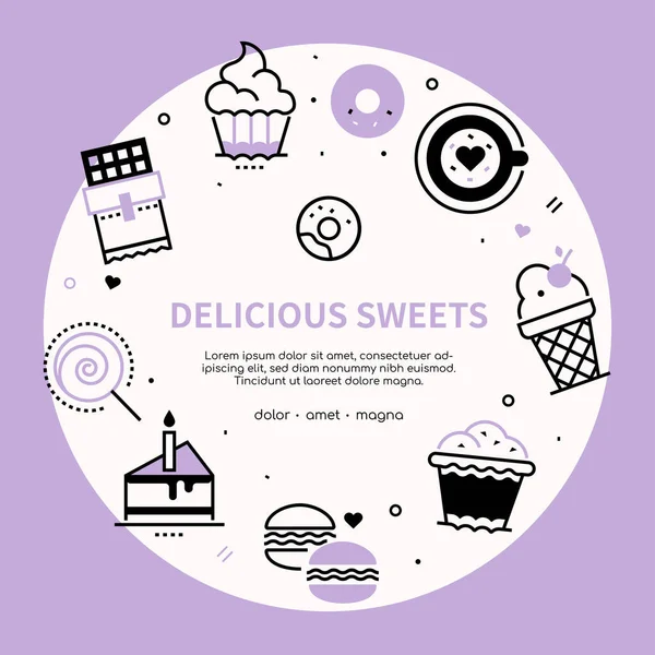 Delicious sweets - vector line design style poster — Stock Vector