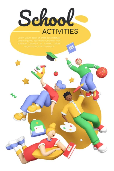 Actividades escolares - colorido banner de estilo 3D con espacio de texto — Foto de Stock