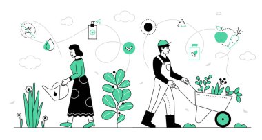 Bahçe bakımı - modern çizgi tasarım tasarımı illüstrasyonu