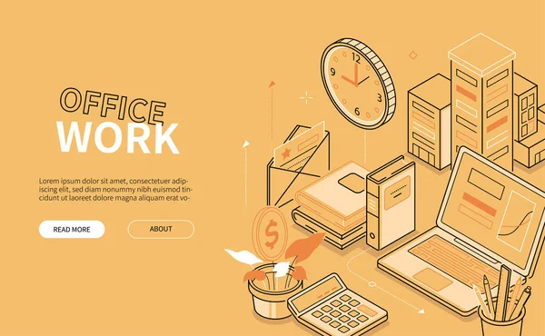 Trabajo de oficina - diseño de línea estilo de banner web isométrico — Archivo Imágenes Vectoriales