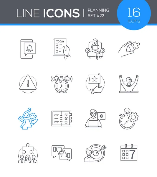Planificación de la aplicación móvil - conjunto de iconos de estilo de diseño de línea — Vector de stock