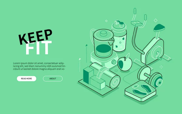 Keep fit - line design style isometric web banner - Stok Vektor