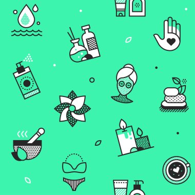 Kozmetikçi - çizgi tasarım simgeleriyle desen