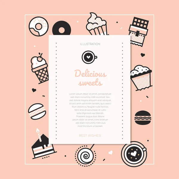 Delicious sweets - vector line design style poster — Stock Vector