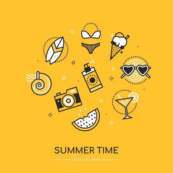 Summer time - vector line design poster — стоковый вектор