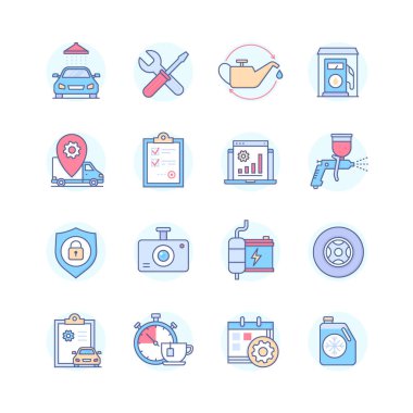 Araba bakım hattı tasarım biçimi simgesi seti