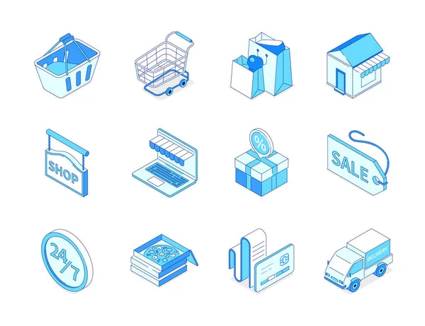 Online shopping and delivery - modern isometric icons set — Stock Vector