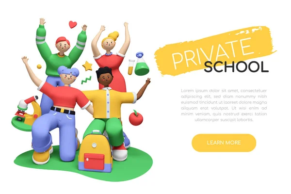 Private School - buntes 3D-Banner mit Textkopierraum — Stockfoto