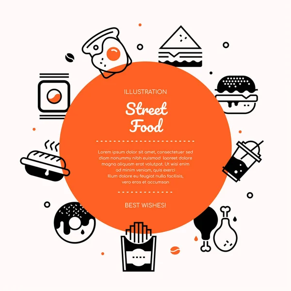 Street food - póster de diseño de línea vectorial — Archivo Imágenes Vectoriales