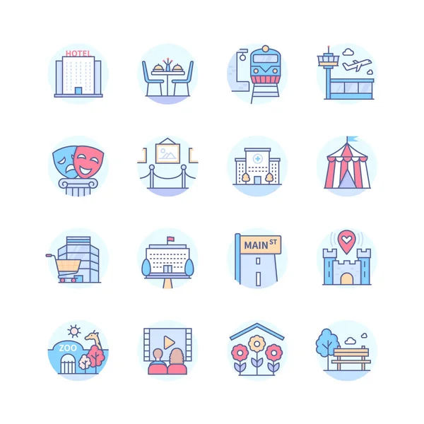 City wayfinding - set di icone colorate in stile line design — Vettoriale Stock