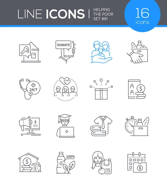 Ayudar a los pobres - conjunto de iconos de diseño de línea moderna — Vector de stock