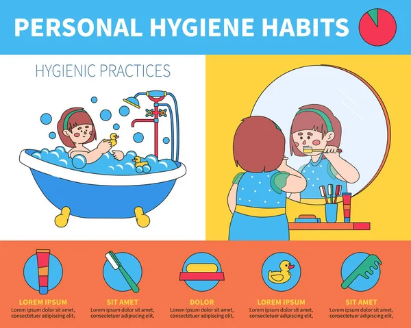 Hábitos de higiene personal - diseño plano colorido cartel de estilo — Vector de stock