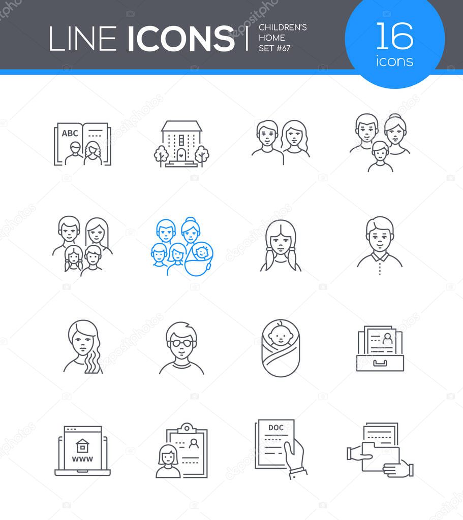 Childrens home - modern line design style icon set