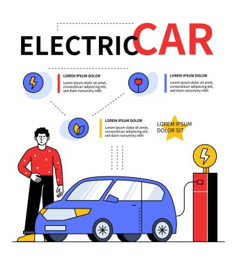 Elektrikli araba - modern çizgi tasarım tarzı afişi